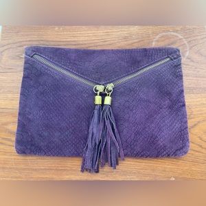 Purple suede leather purse with crossbody and wrist straps from Venice, Italy